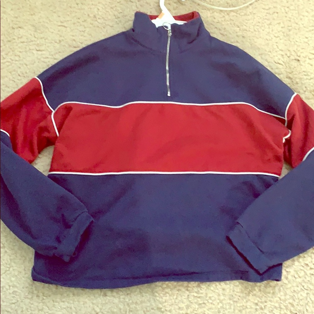 red and blue sweater